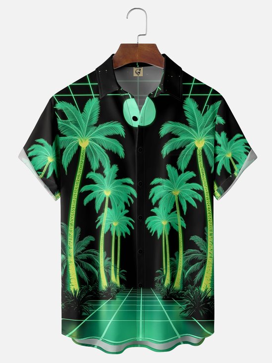 Moisture-wicking Coconut Tree Chest Pocket Hawaiian Shirt