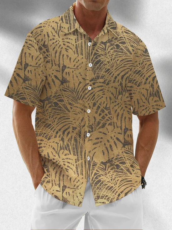 Moisture-Wicking Tropical Botanical Chest Pocket Hawaiian Shirt