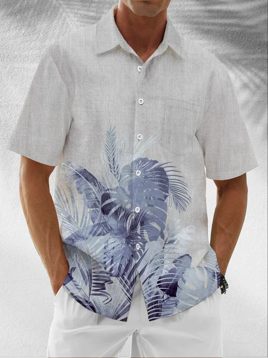 Moisture-Wicking Tropical Botanical Chest Pocket Hawaiian Shirt