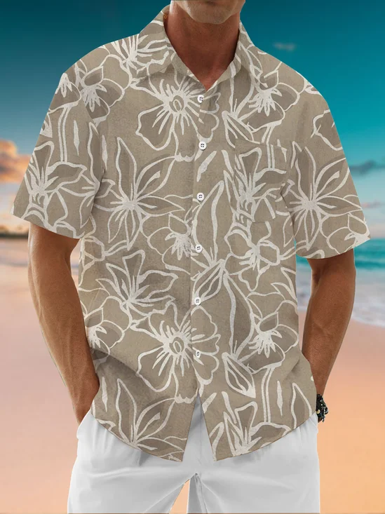 Moisture-Wicking Botanical Floral Chest Pocket Hawaiian Shirt