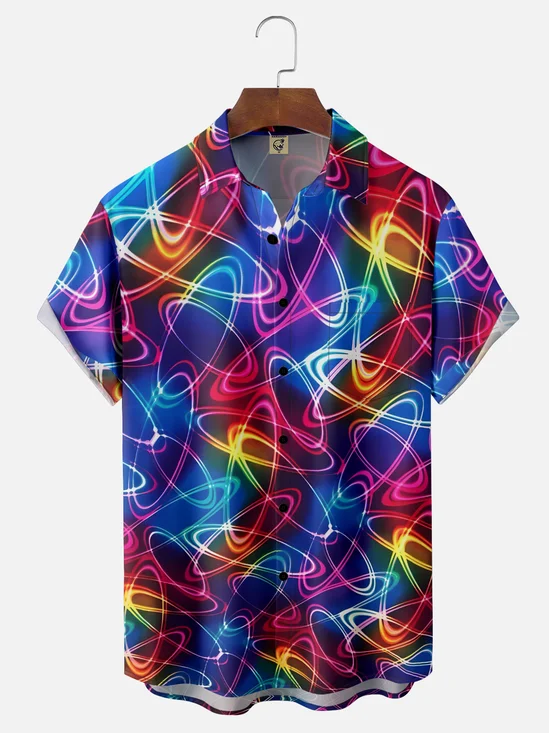 Moisture-wicking Gradient Geomatric Chest Pocket Casual Shirt