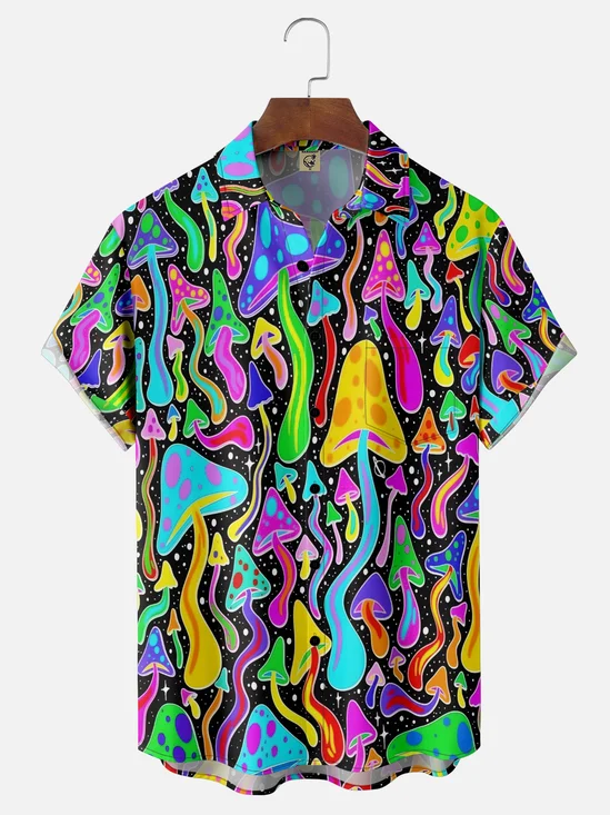 Moisture-wicking Hippie Mushroom Chest Pocket Casual Shirt