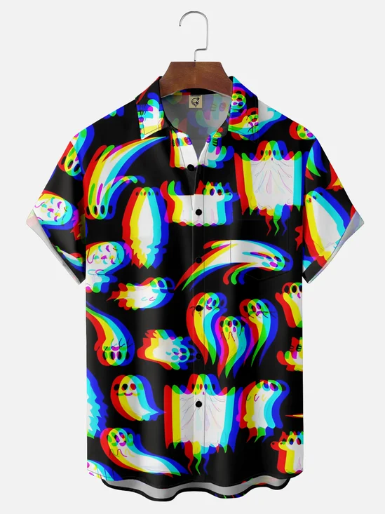 Moisture-wicking Halloween Ghost Chest Pocket Casual Shirt