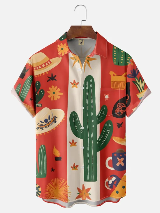 Moisture-wicking Mexican Cactus Chest Pocket Casual Shirt