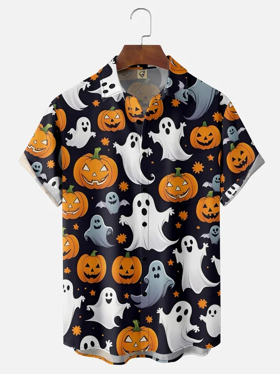 Moisture-wicking Halloween Ghost Chest Pocket Casual Shirt