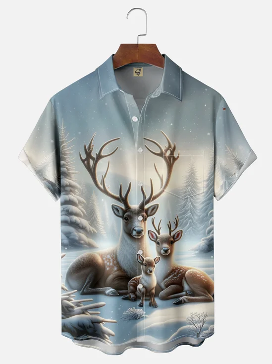 Moisture-wicking Reindeer Chest Pocket Casual Shirt