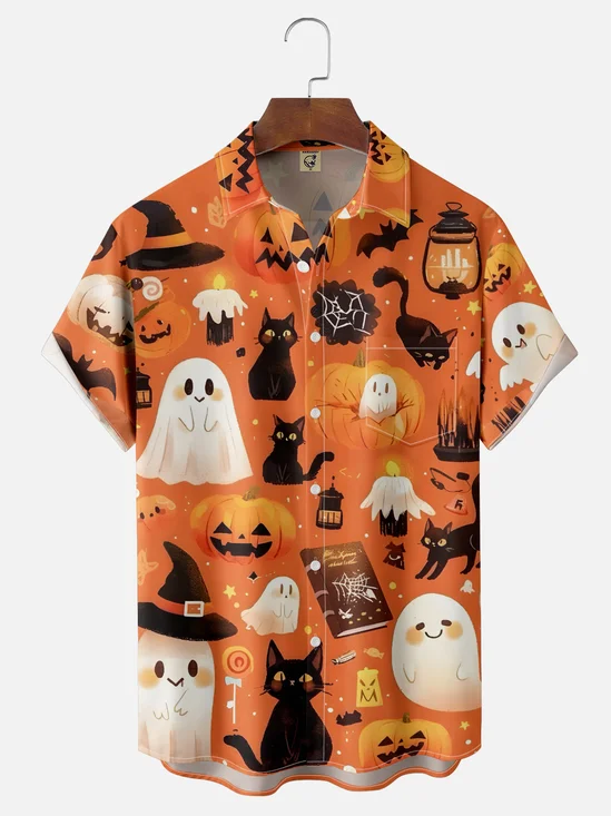 Moisture-wicking Halloween Ghost Chest Pocket Casual Shirt