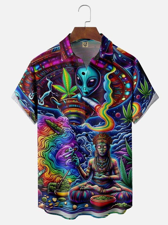 Moisture-wicking Hippie Alien Weed Chest Pocket Casual Shirt