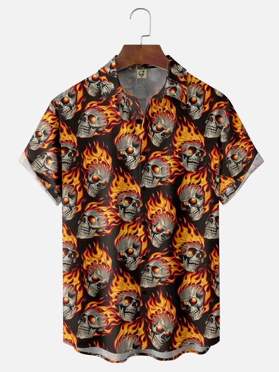 Moisture-wicking Rock Skull Chest Pocket Casual Shirt