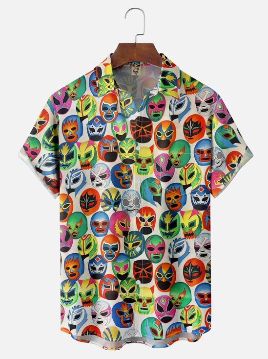 Moisture-wicking Mexican Lucha Libre Chest Pocket Casual Shirt