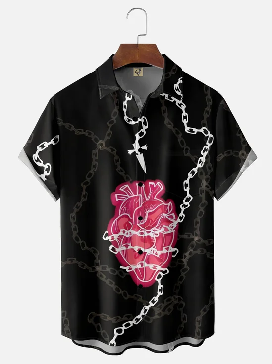 Moisture-wicking Heart Chain Chest Pocket Casual Shirt