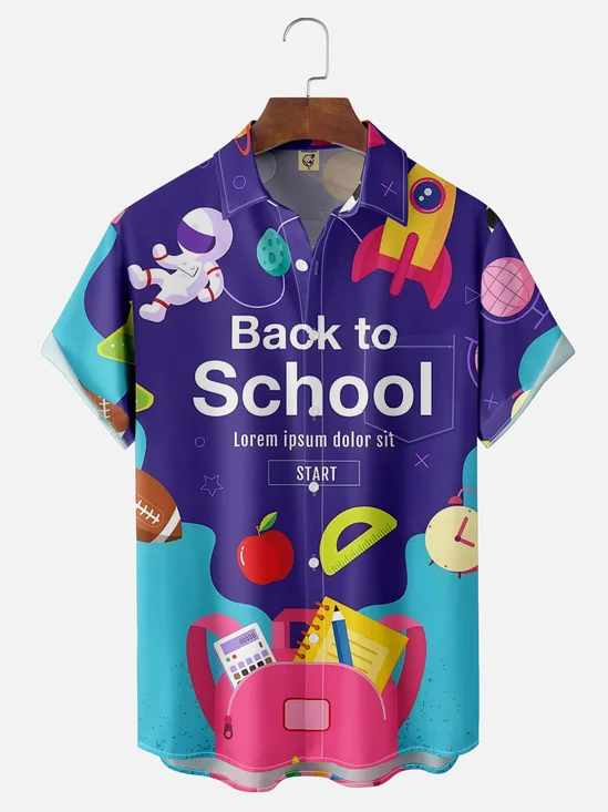 Moisture-wicking Fun “BACK TO SCHOOL” Chest Pocket Casual Shirt