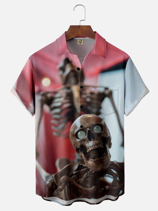Moisture-wicking Sexy Skeleton Music Festival Rock Chest Pocket Casual Shirt