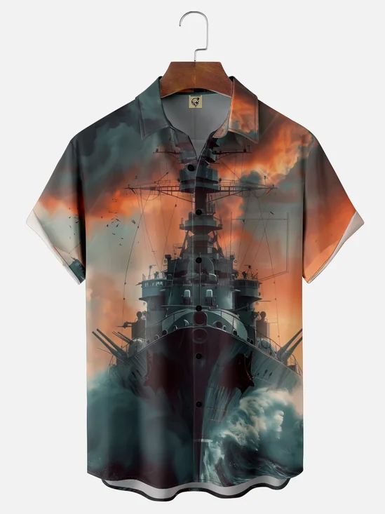 Moisture-wicking Navy Destroyer Veterans Day Chest Pocket Casual Shirt