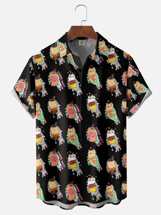 Hardaddy x Kimprut Imut Moisture-wicking Halloween Ghost Skull Fun Chest Pocket Casual Shirt