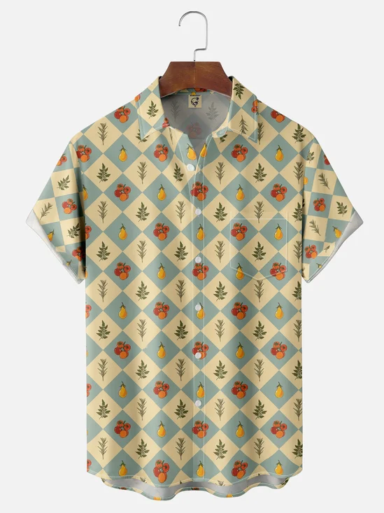 Moisture-wicking Fun Fruit and Vegetable Life Art Youth Chest Pocket Casual Shirt