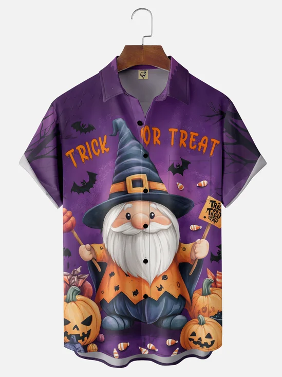 Moisture-Wicking Halloween Pumpkin Gnome Chest Pocket Hawaiian Shirt