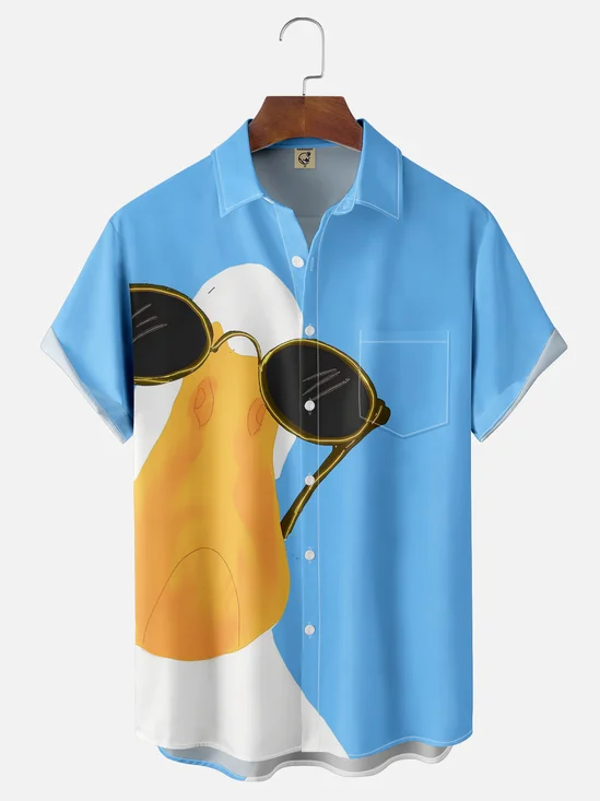Moisture-wicking Funny Duck Art Young Chest Pocket Casual Shirt