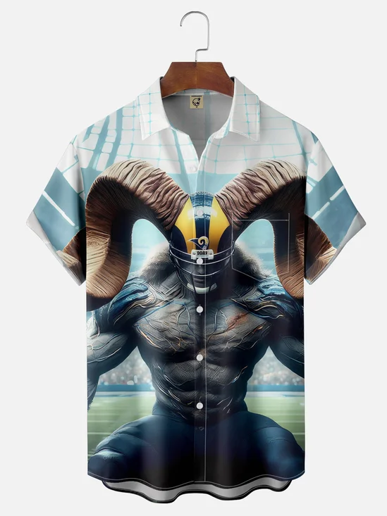 Moisture-wicking American Football Los Angeles Art Rams Chest Pocket Casual Shirt