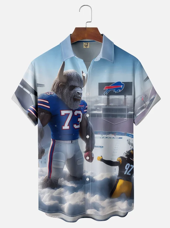 Moisture-wicking American Football New York State Art Buffalo Chest Pocket Casual Shirt