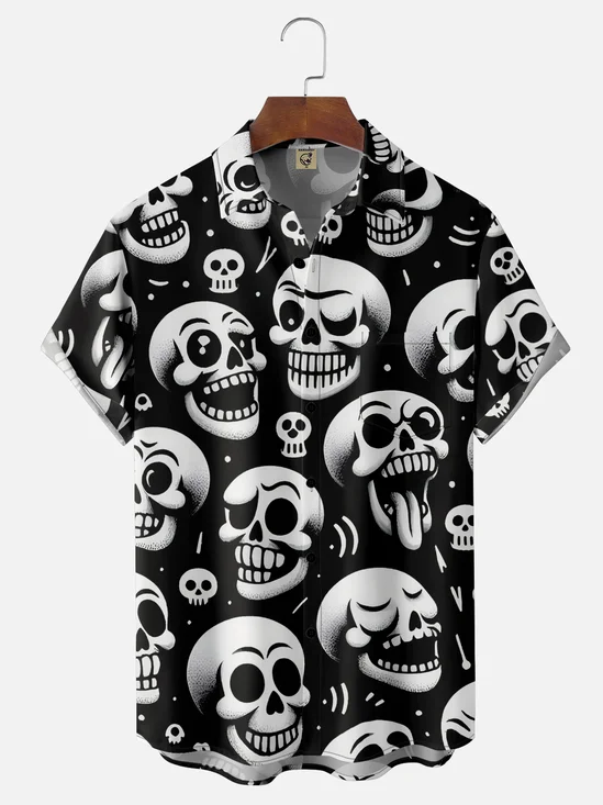Moisture-wicking Halloween Skeleton Fun Day of the Dead Chest Pocket Casual Shirt