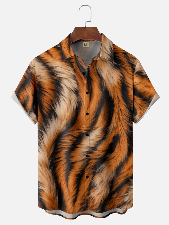 Moisture-wicking Fun Tiger Stripe Art Youthful Chest Pocket Casual Shirt