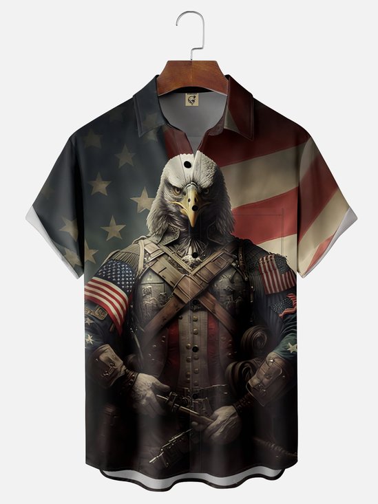 Moisture-wicking Soldier Bald Eagle Soldier Veterans Day Chest Pocket Casual Shirt