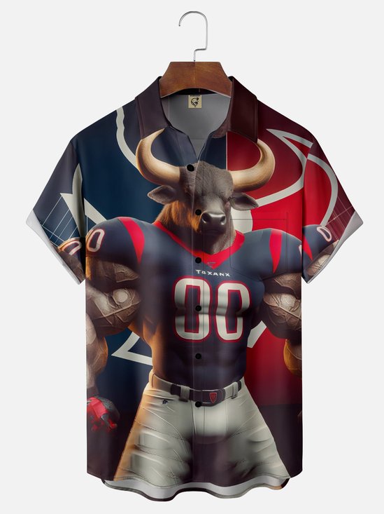 Moisture-wicking American Football Houston Art Texans Chest Pocket Casual Shirt