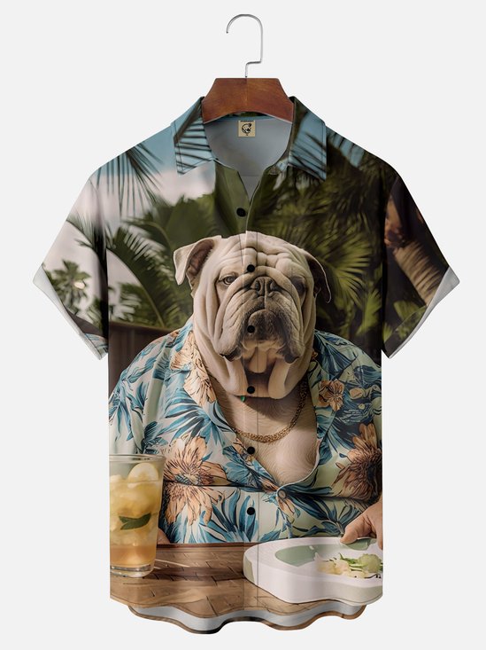 Moisture-Wicking Vacation Bulldog Chest Pocket Hawaiian Shirt
