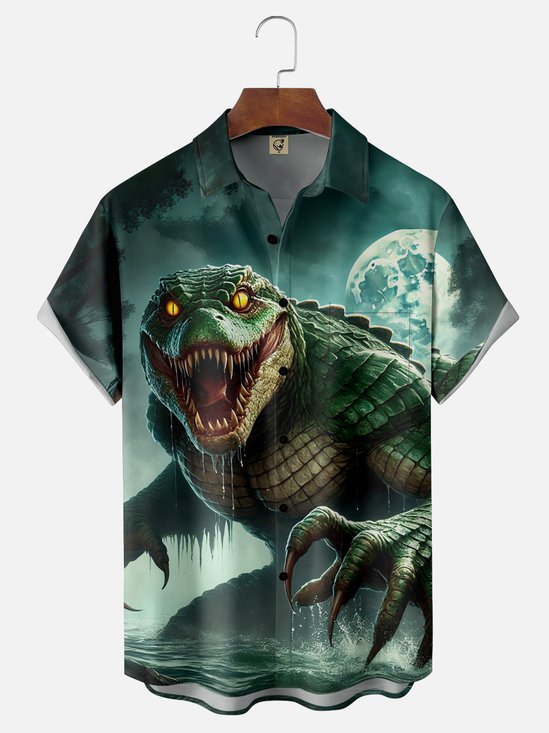 Moisture-Wicking Croc Chest Pocket Hawaiian Shirt