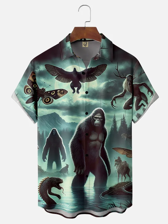 Moisture-Wicking Bigfoot Monster Catalog Chest Pocket Hawaiian Shirt