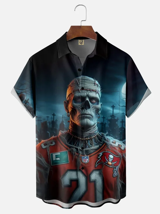 Moisture-Wicking Halloween Tampa Bay Buccaneers Chest Pocket Hawaiian Shirt