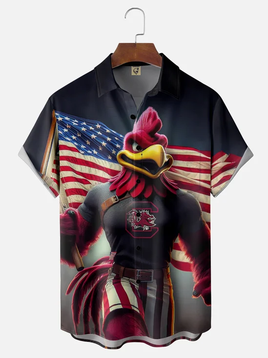 Moisture-wicking American Football South Carolina Art Gamecock Chest Pocket Casual Shirt