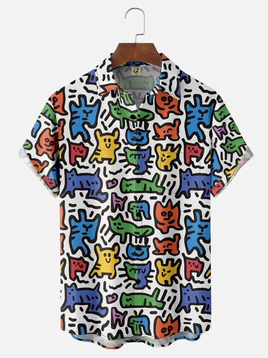 Moisture-Wicking Abstract Animal Chest Pocket Hawaiian Shirt