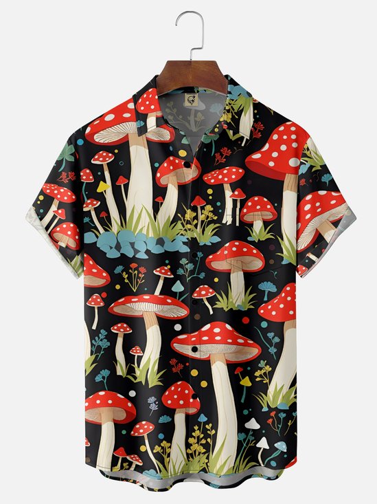 Moisture-wicking Hippie Mushroom Chest Pocket Casual Shirt