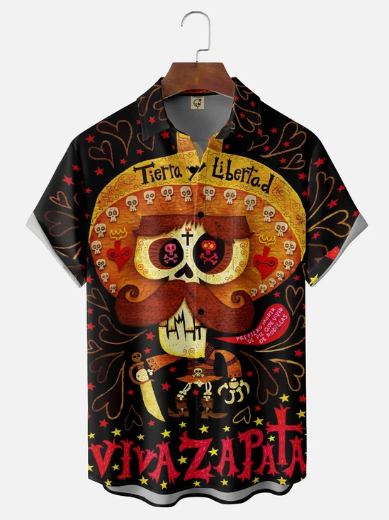 Moisture-wicking Day of the Dead Chest Pocket Casual Shirt
