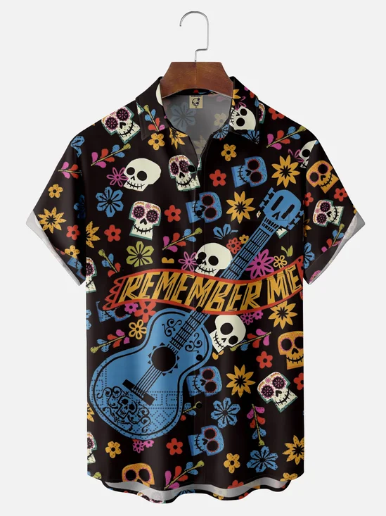 Moisture-wicking Day of the Dead Chest Pocket Casual Shirt