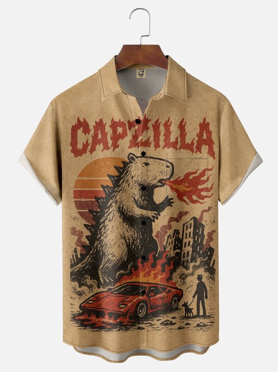 Moisture-wicking Capzilla Capybara Chest Pocket Casual Shirt