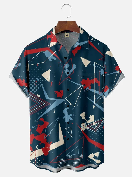 Moisture-wicking Artistic Geometry Chest Pocket Casual Shirt