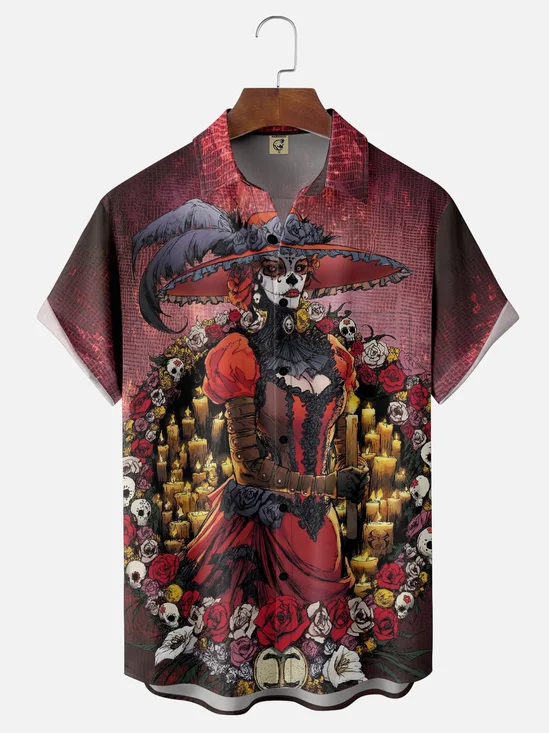 Moisture-wicking Day of the Dead Chest Pocket Casual Shirt
