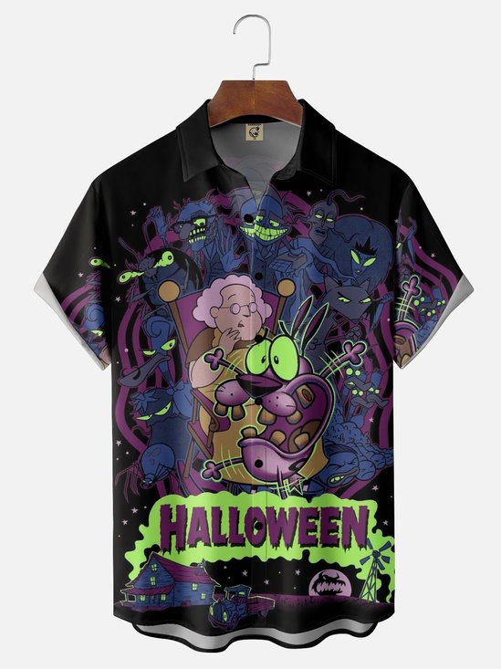 Moisture-wicking Halloween Dog Cartoon Chest Pocket Casual Shirt