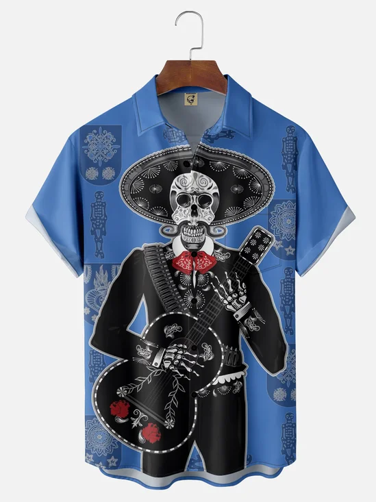 Moisture-wicking Day of the Dead Chest Pocket Casual Shirt