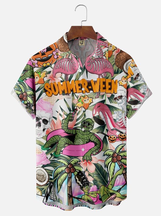 Moisture-wicking Summer Halloween Chest Pocket Casual Shirt