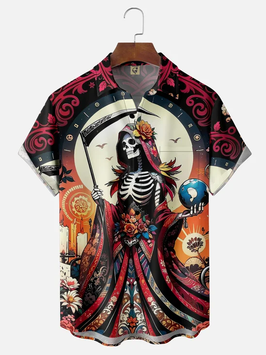 Moisture-wicking Day of the Dead Chest Pocket Casual Shirt