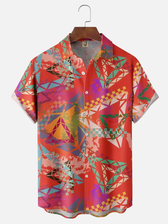 Moisture-wicking Artistic Geometry Chest Pocket Casual Shirt