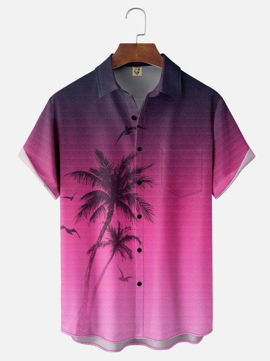 Moisture-Wicking Gradient Coconut Tree Chest Pocket Hawaiian Shirt
