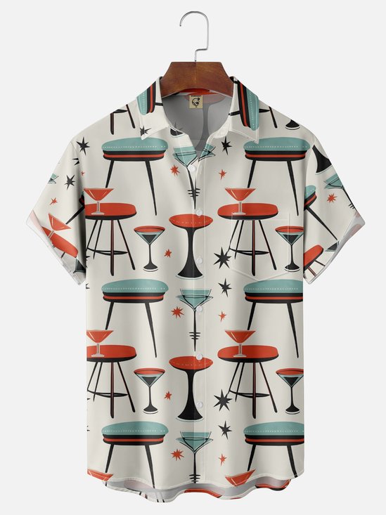 Moisture-Wicking Medieval Geometric Color-Blocked Chest Pocket Hawaiian Shirt