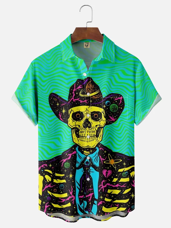Moisture-wicking Day of the Dead Chest Pocket Casual Shirt