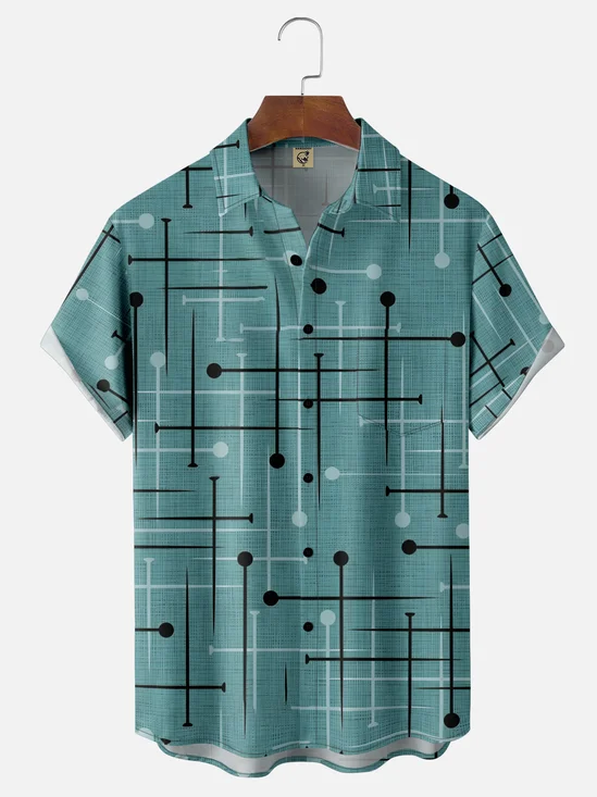 Moisture-Wicking Medieval Geometric Polka Dot Chest Pocket Hawaiian Shirt