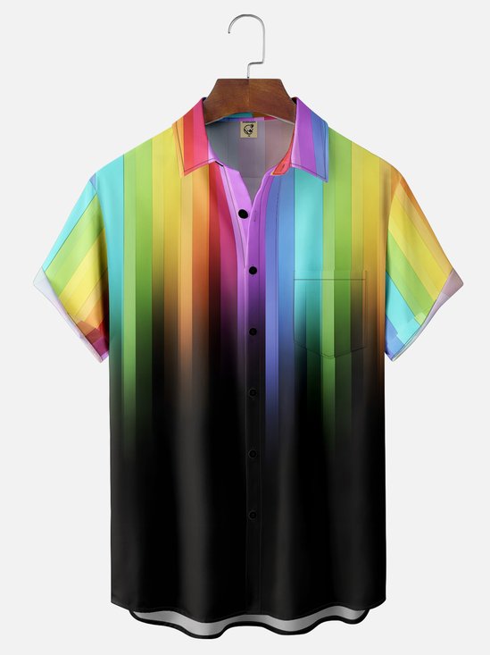 Moisture-Wicking 3D Gradient Abstract Geometric Chest Pocket Hawaiian Shirt